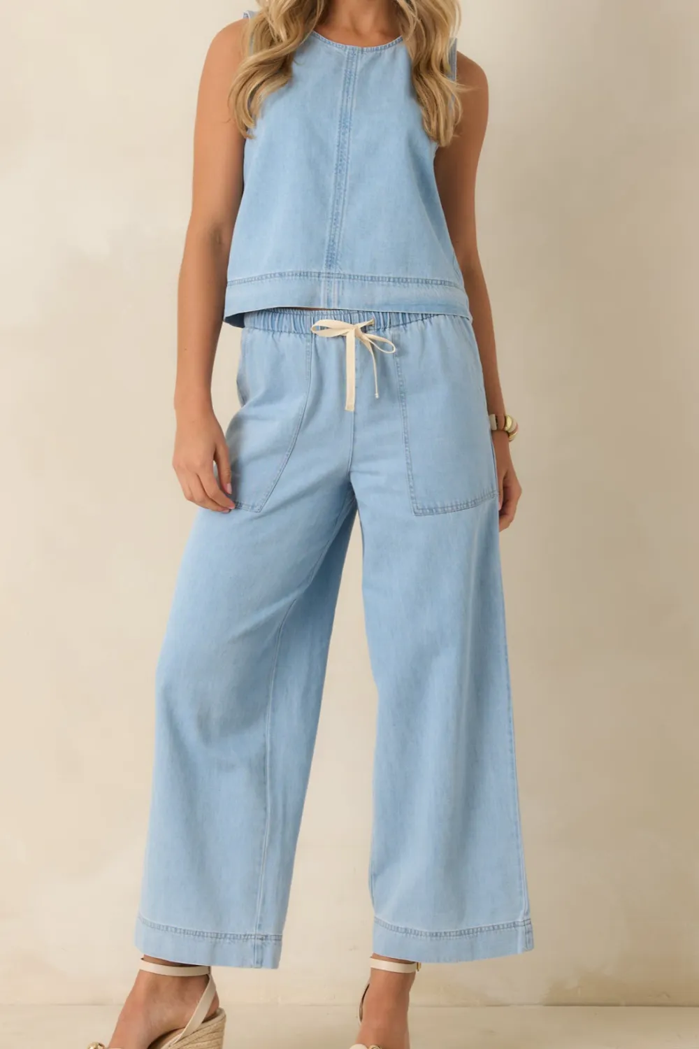 Light Wash Cotton Denim Utility Pants