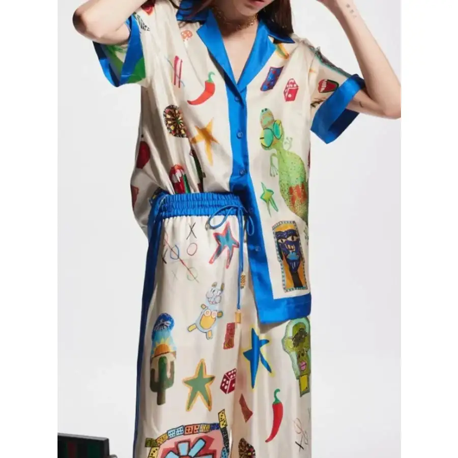 Vacation Printed Button Up Shirt and Pants Set