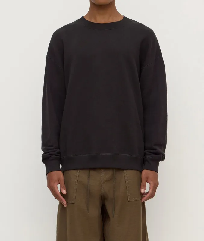 Washed Black Cotton Fleece Sweatshirt