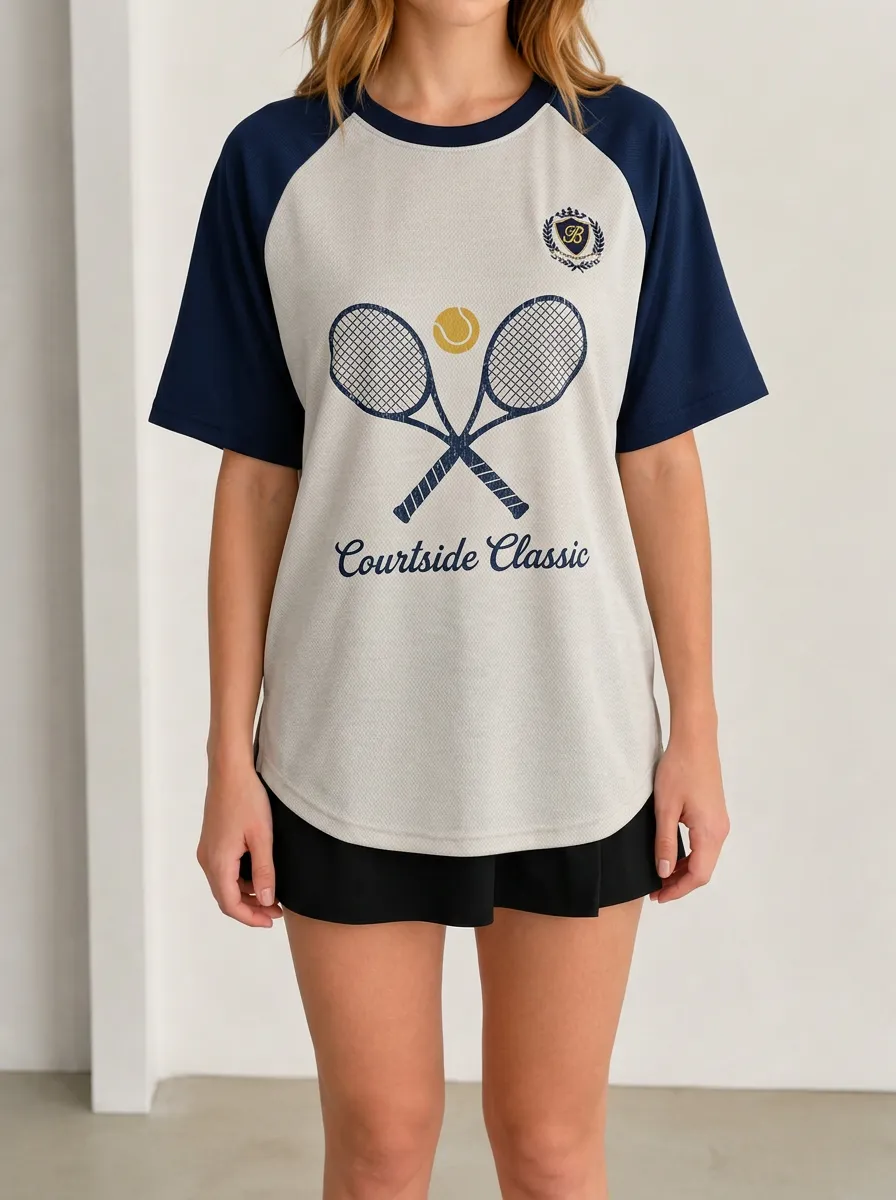 Women's Tennis Lover Courtside Classic Racket Printed T-shirt
