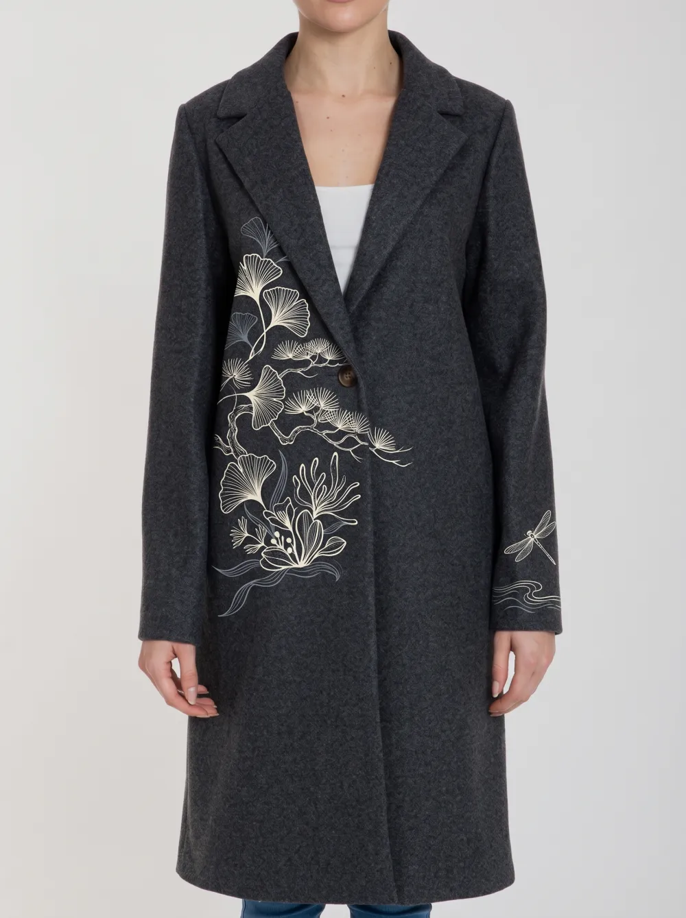 Women's Nature Lover Ginkgo Dragonfly Floral Printed Coat