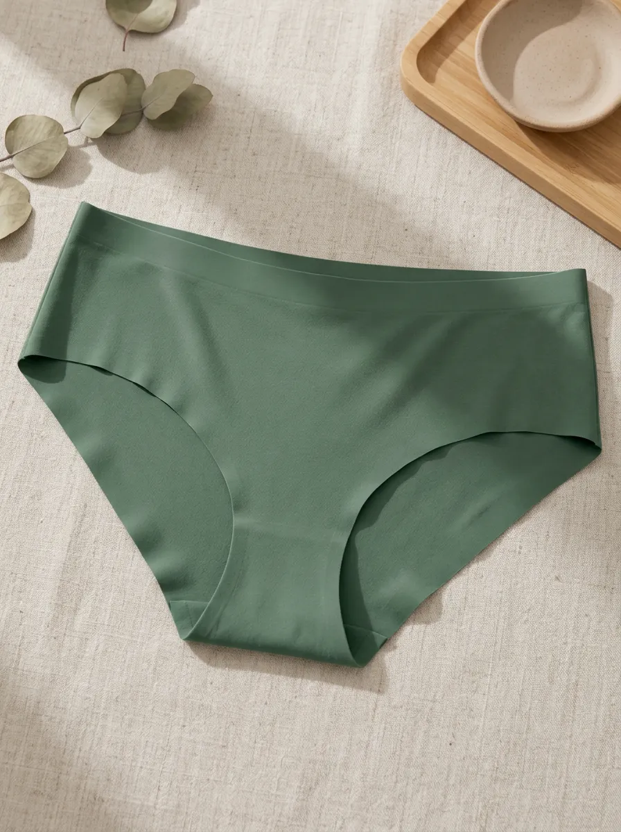 Women's Solid Green Seamless Hipster Panties