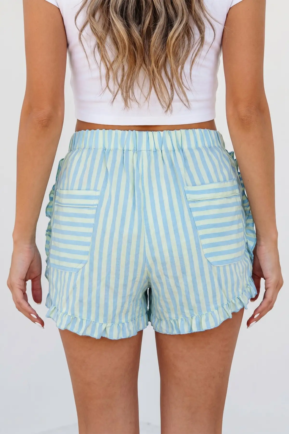 Ruffle-Trim Elastic Waist Ruffle Trim Casual Shorts