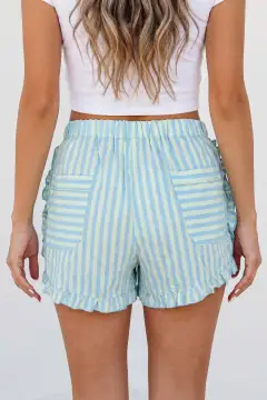 Ruffle-Trim Elastic Waist Ruffle Trim Casual Shorts
