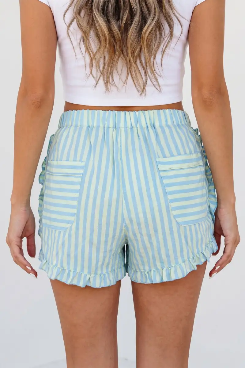 Ruffle-Trim Elastic Waist Ruffle Trim Casual Shorts