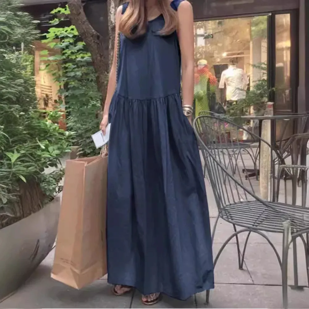 Linen Blend Cotton Blend Maxi Relaxed Fit Dress