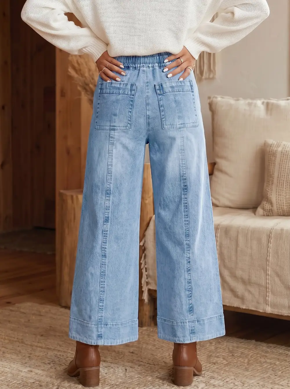 Drawstring Wide Leg Cropped Pocketed Casual Jeans