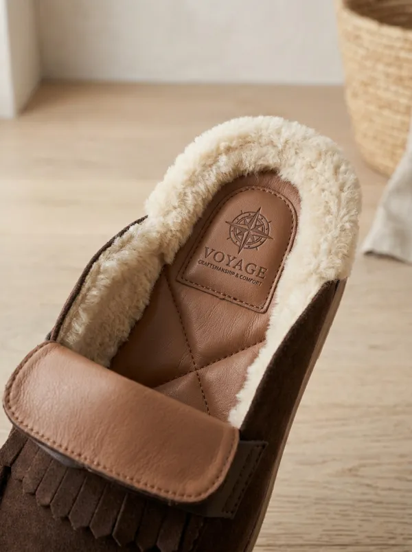 Women's Modern Faux Fur Lined Platform Suede Wood Sole Loafers