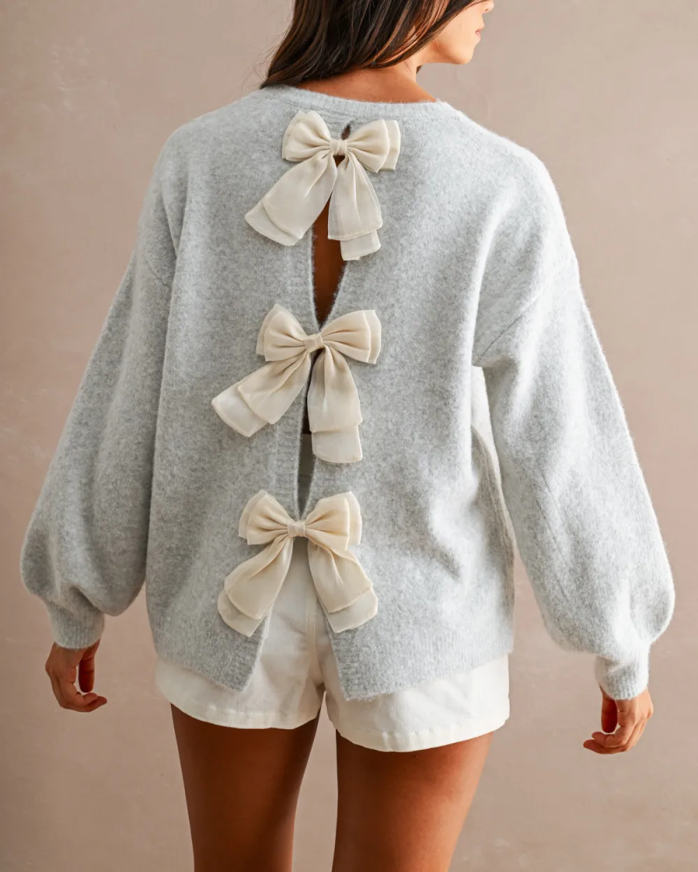 Open Back Slit Bows Sweater