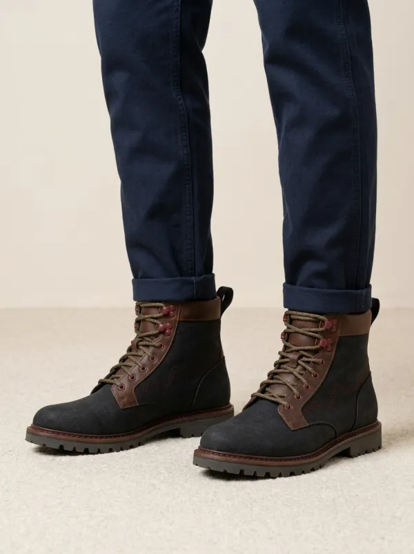 Unisex Canvas Leather Contrast Stitching Print Work Boots