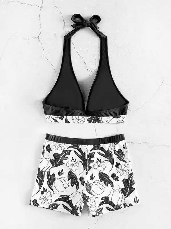 High Waist Boxer Panel Bikini Top Swim Set