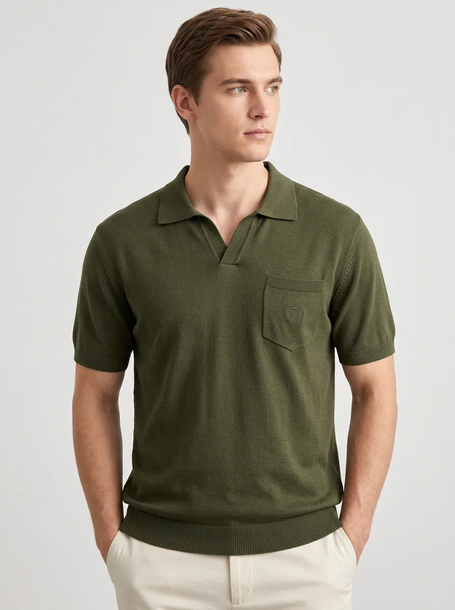 Men's Equestrian Lover Crest Logo Embroidered Knit with Chest Pocket Polo Shirt