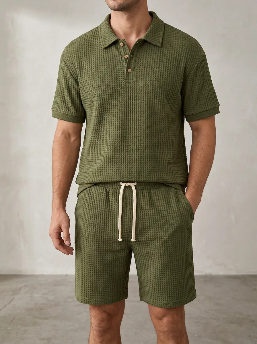 Men's Heritage Waffle Knit Button Polo Shirt