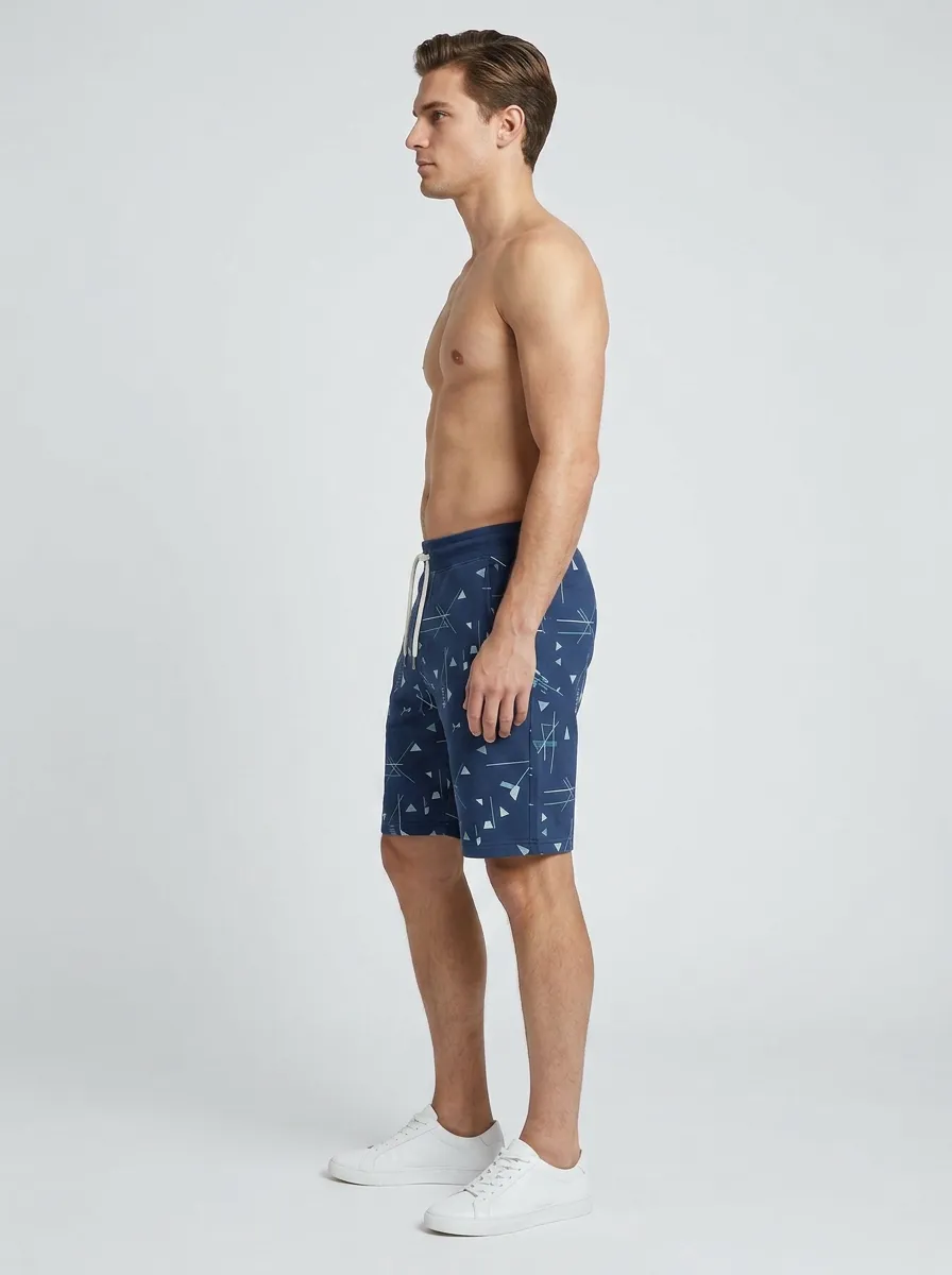 Men's Drawstring Elastic-Waist Relaxed-Fit Printed Sweat Shorts