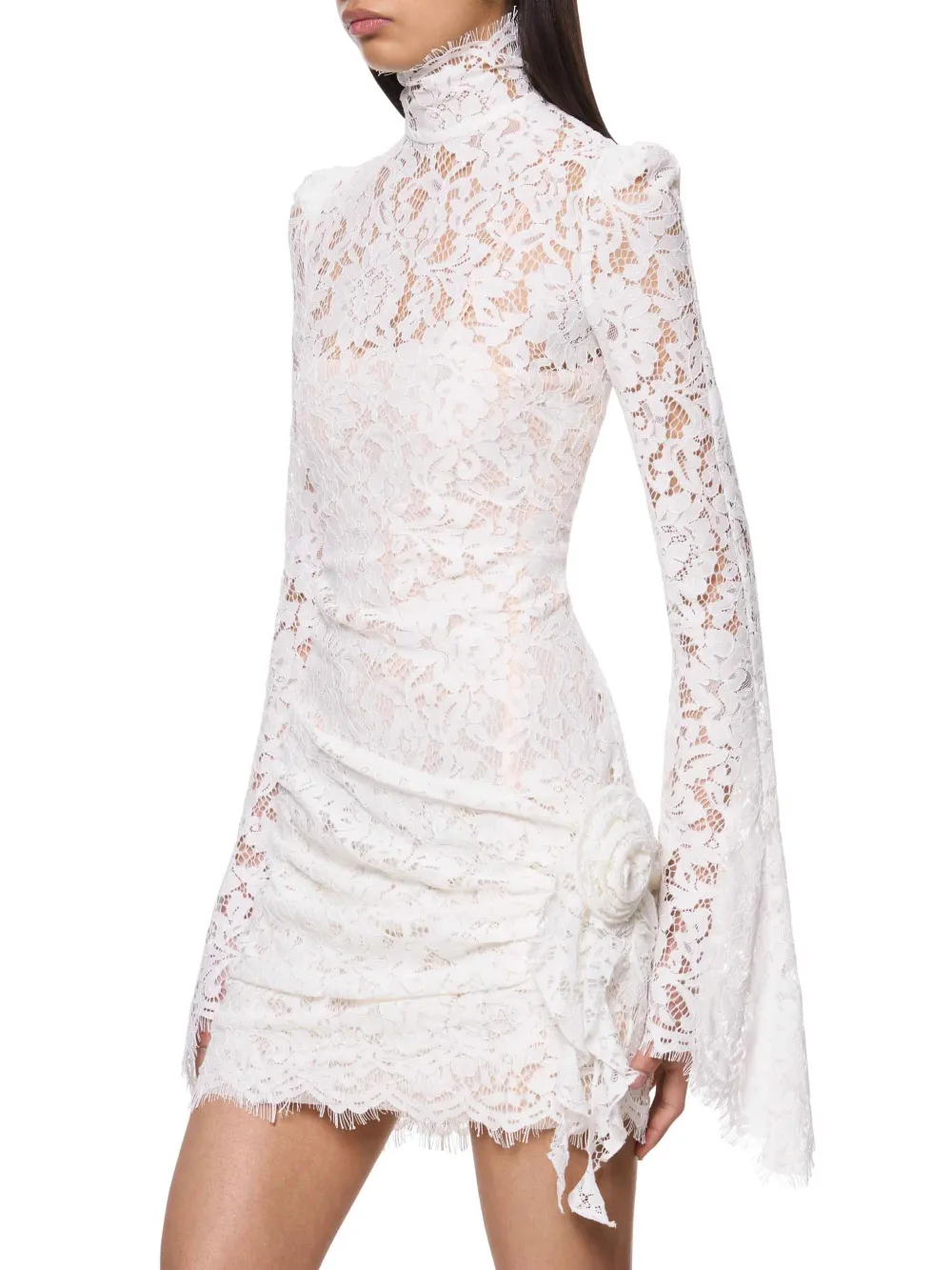 High Neck Lace Long Sleeved Mini Dress