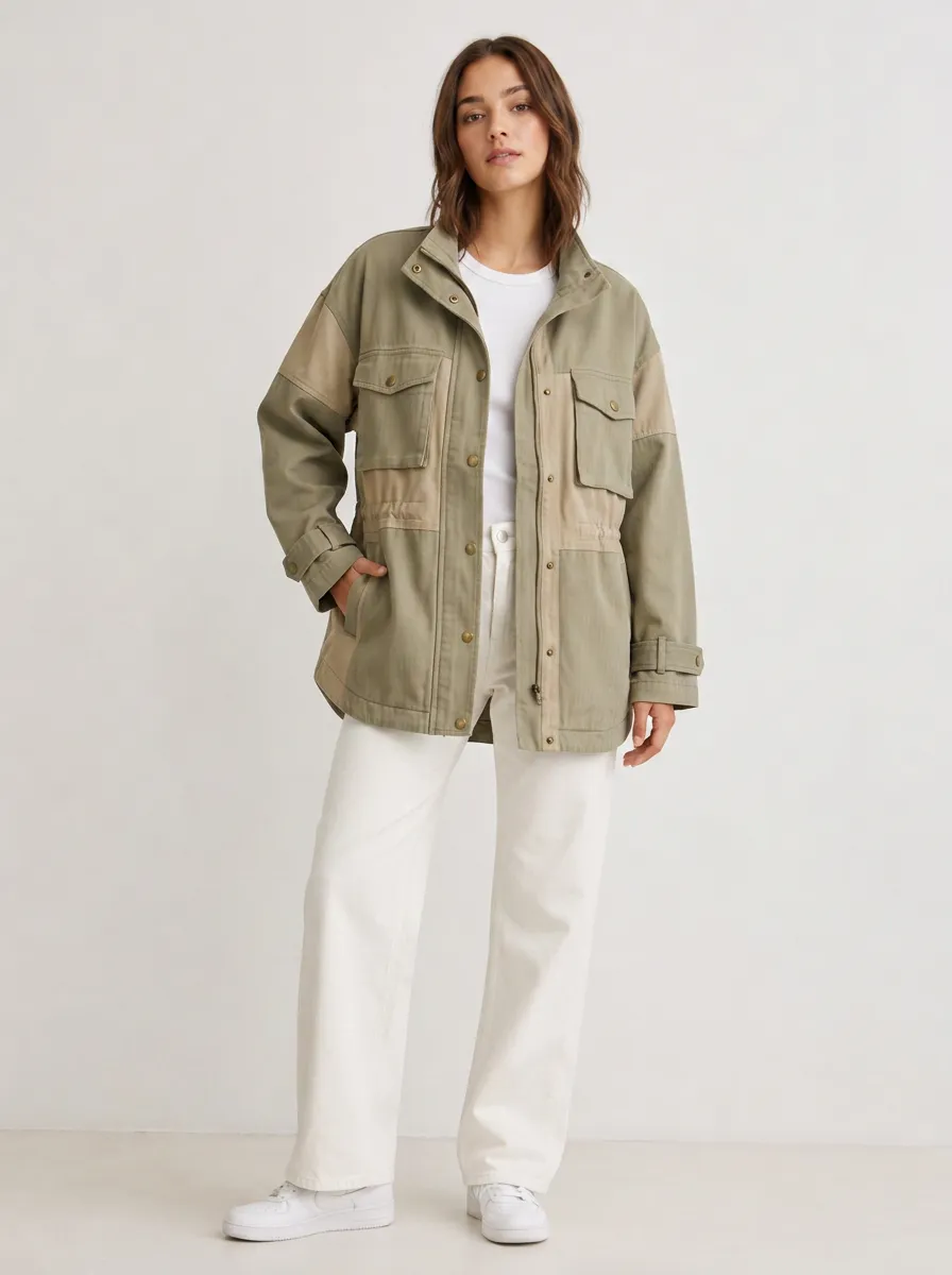 Women's Casual Utility Style Colorblock Printed Jacket
