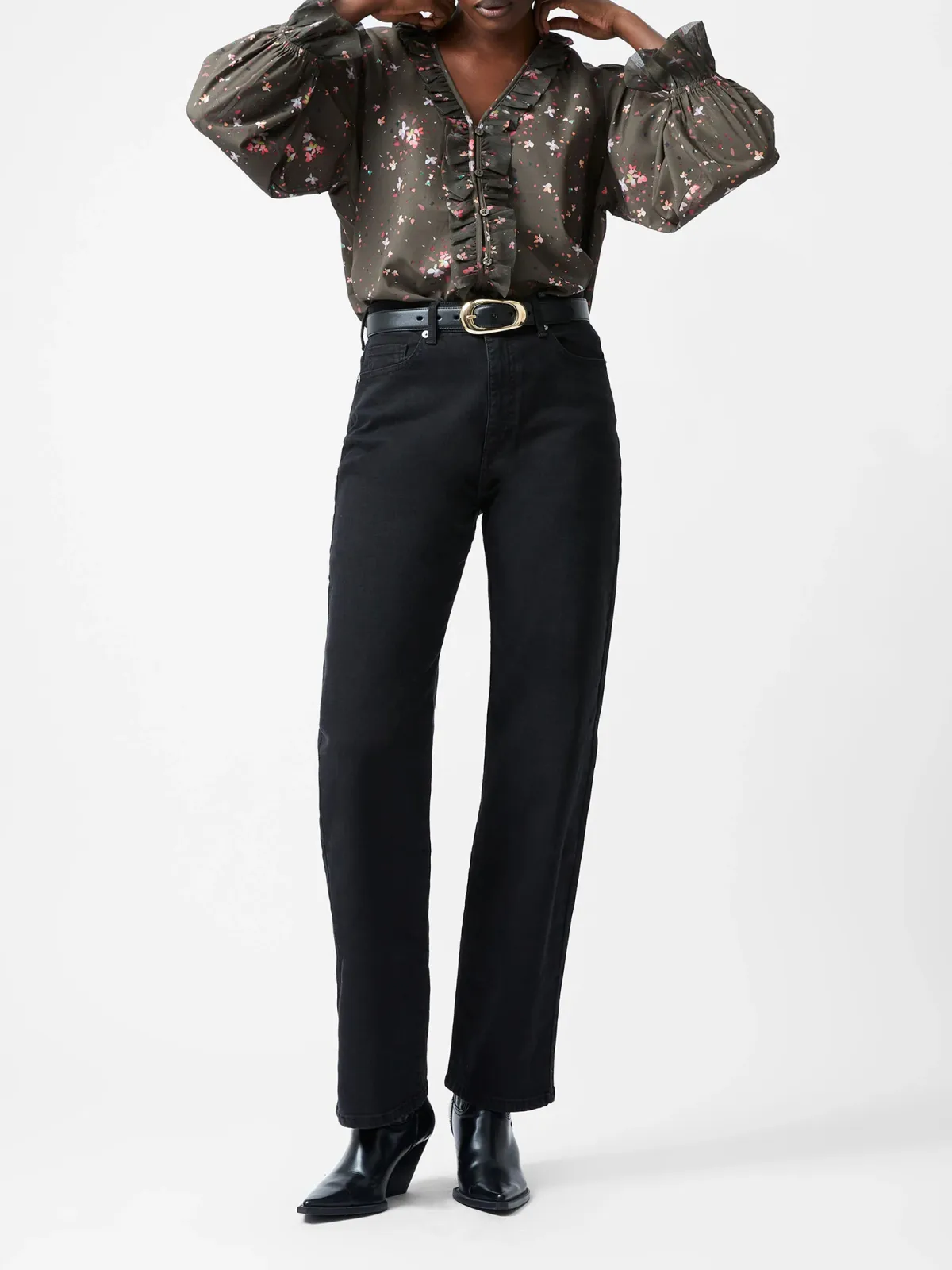 Straight Slim Solid Color Denim Trousers