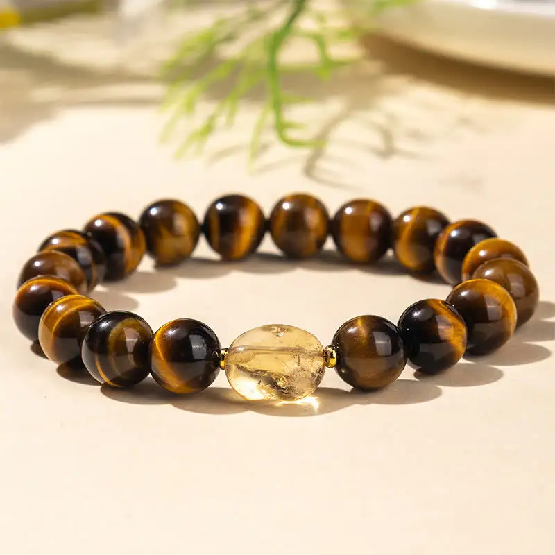 Natural Tiger Eye Citrine Bead Bracelet