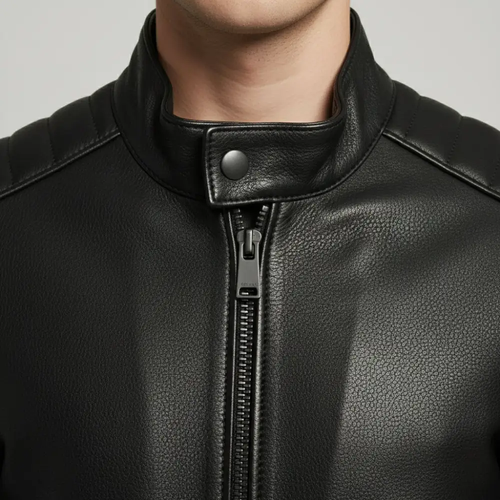 Classic Leather Biker Motorcycle Pebbled Jacket