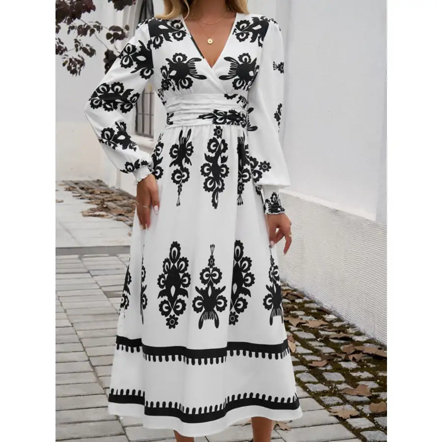 Devine Surplice Lantern Sleeve Midi Dress