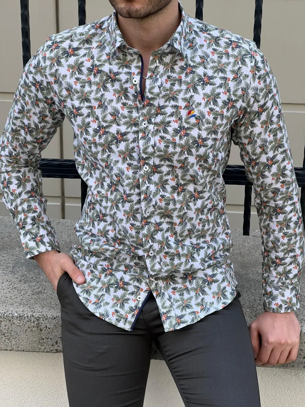 Refined Patterned Slim Fit Cotton Casual Shirt