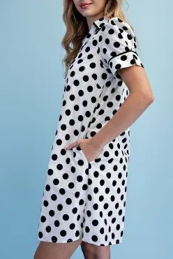 Modern Polka Dot Collared Dress