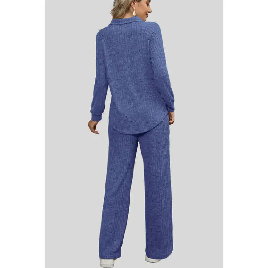 Ribbed Long Sleeve Top and Pocketed Pants Set
