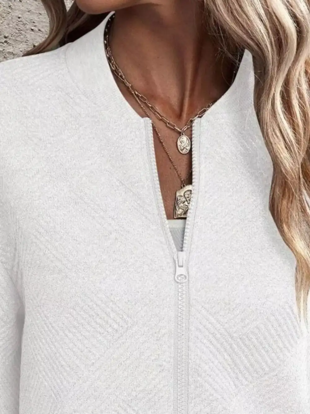 Plus Size Zip-Up Long Sleeve Textured Jacket