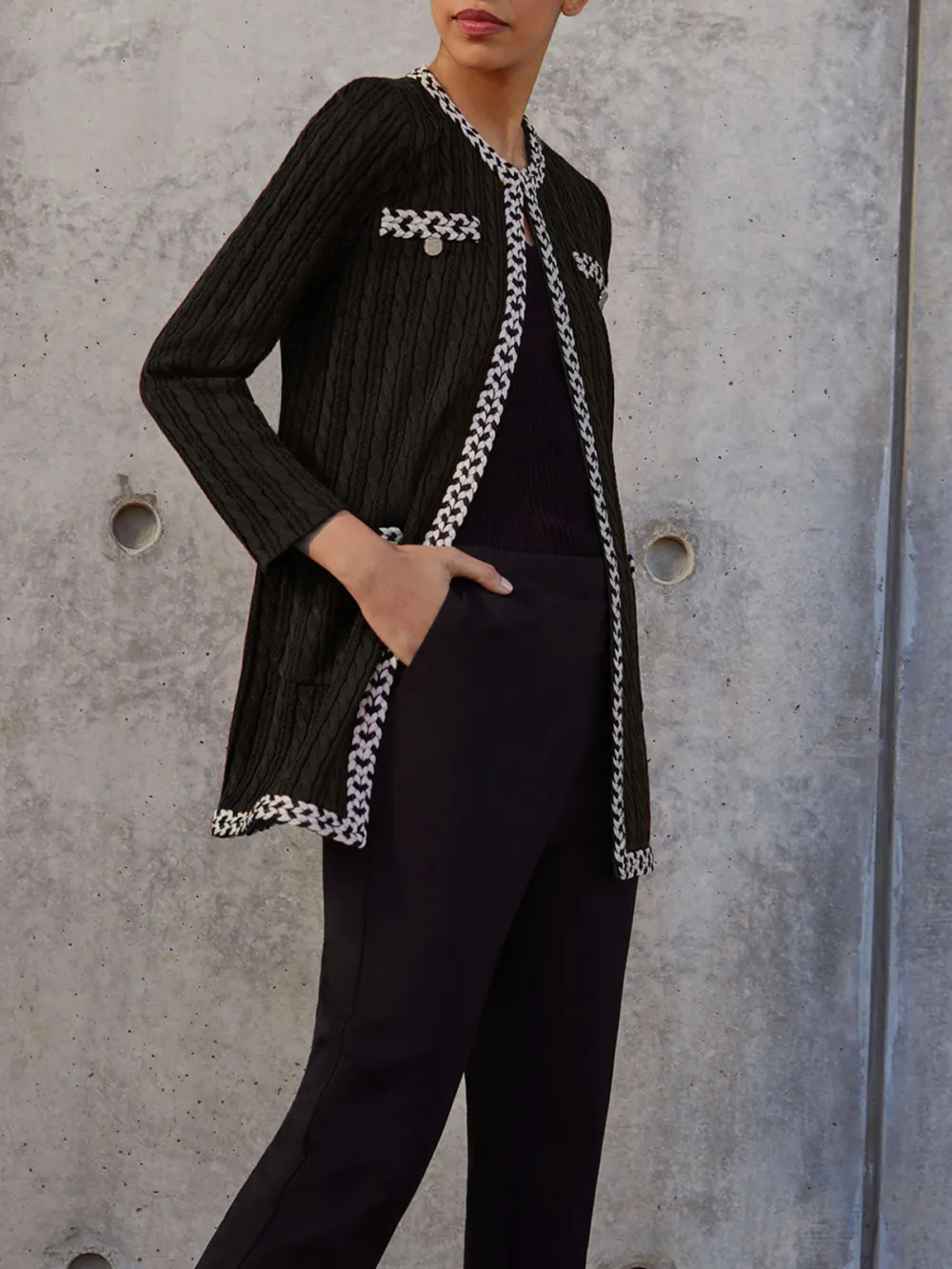 Contrast Colored Medium Length Jacket