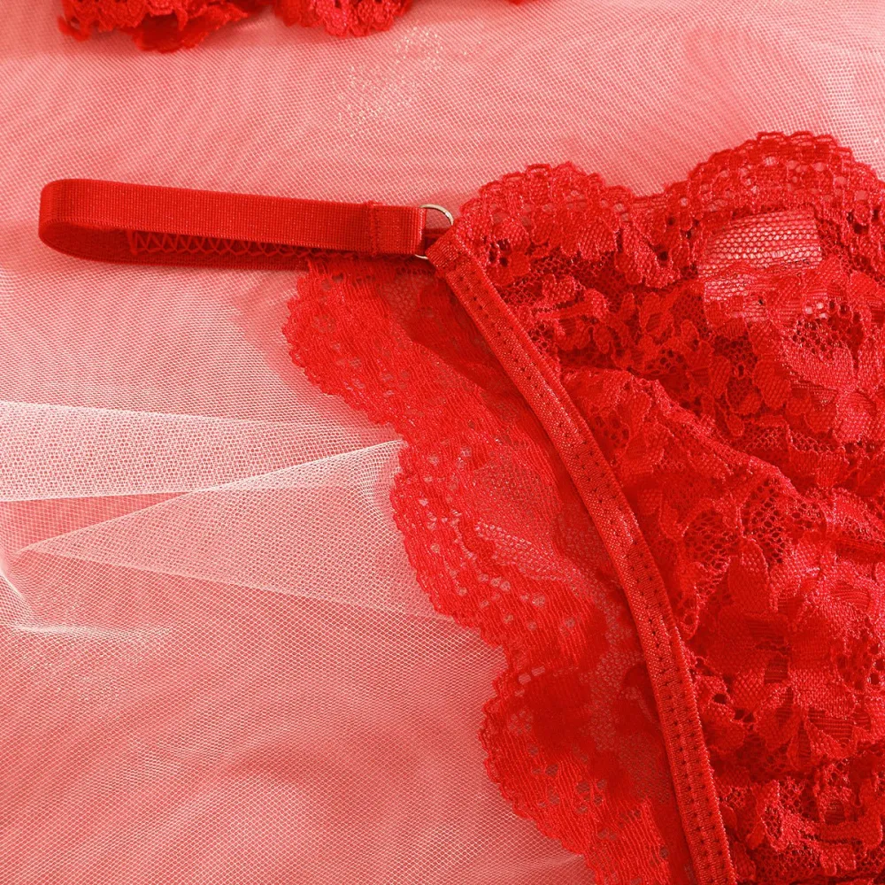 Sheer Lace Suspender Bra And Panty Set