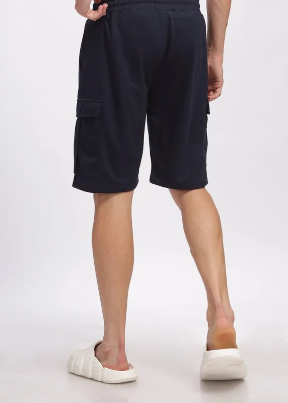 Navy Blue Loop Knit Cotton Shorts