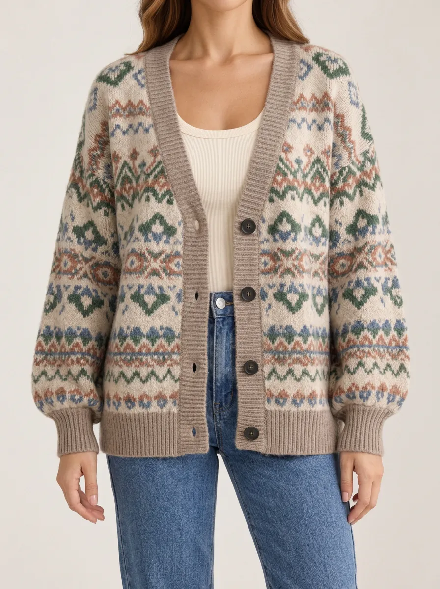 V Neck Button Front Women's Casual Knit Cardigan