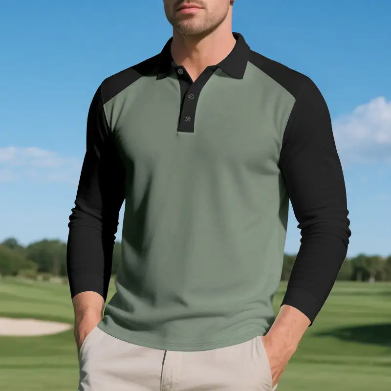 Button Placket Raglan Sleeve Long Sleeve Athletic Polo Shirt