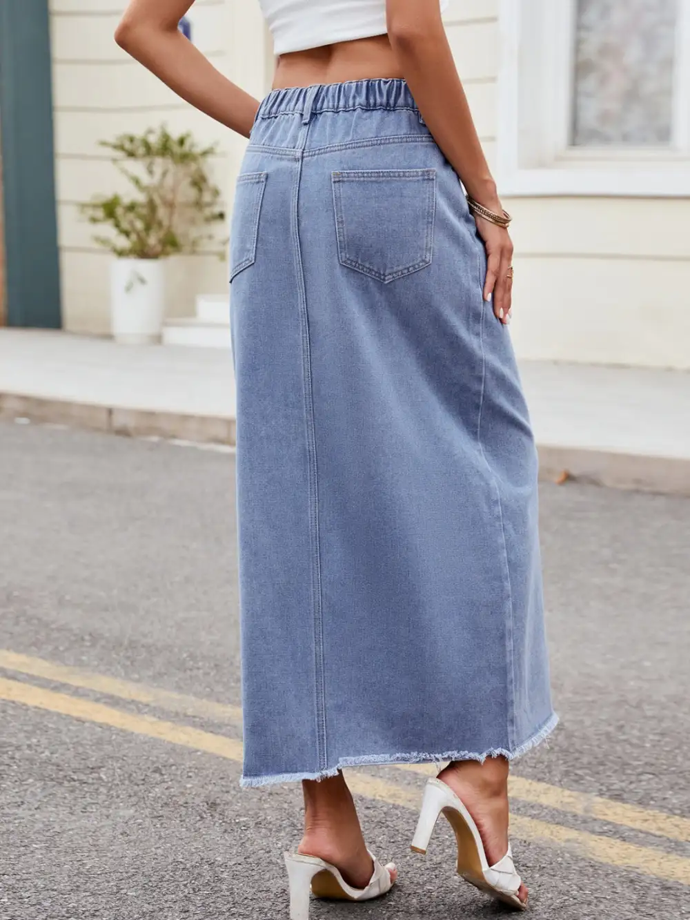 Soft Denim Slit Skirt