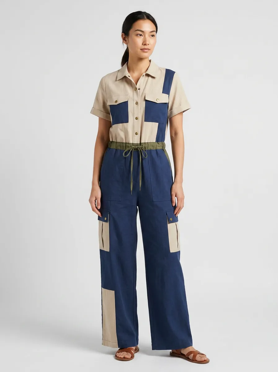 Women's Utility Colorblock Cargo Jumpsuit