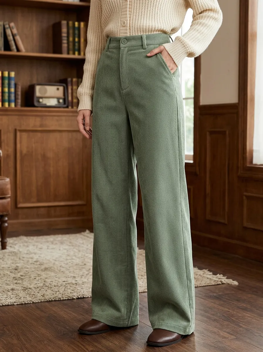 Women's Wide-Leg Straight-Leg Corduroy Pants