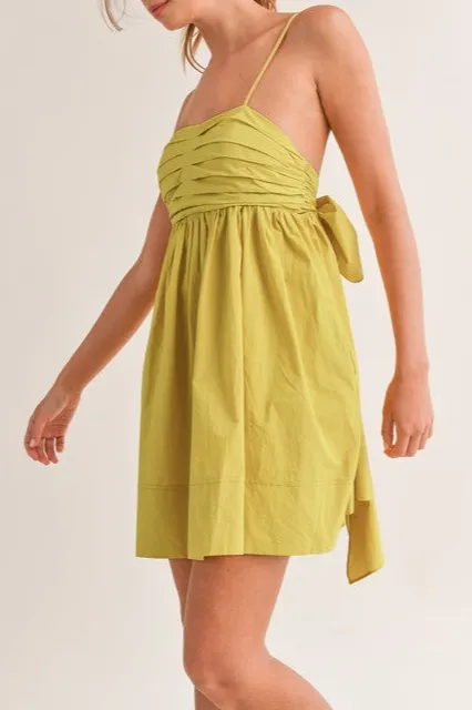 Kiwi Pleated Bow Tie Wrap Mini Dress