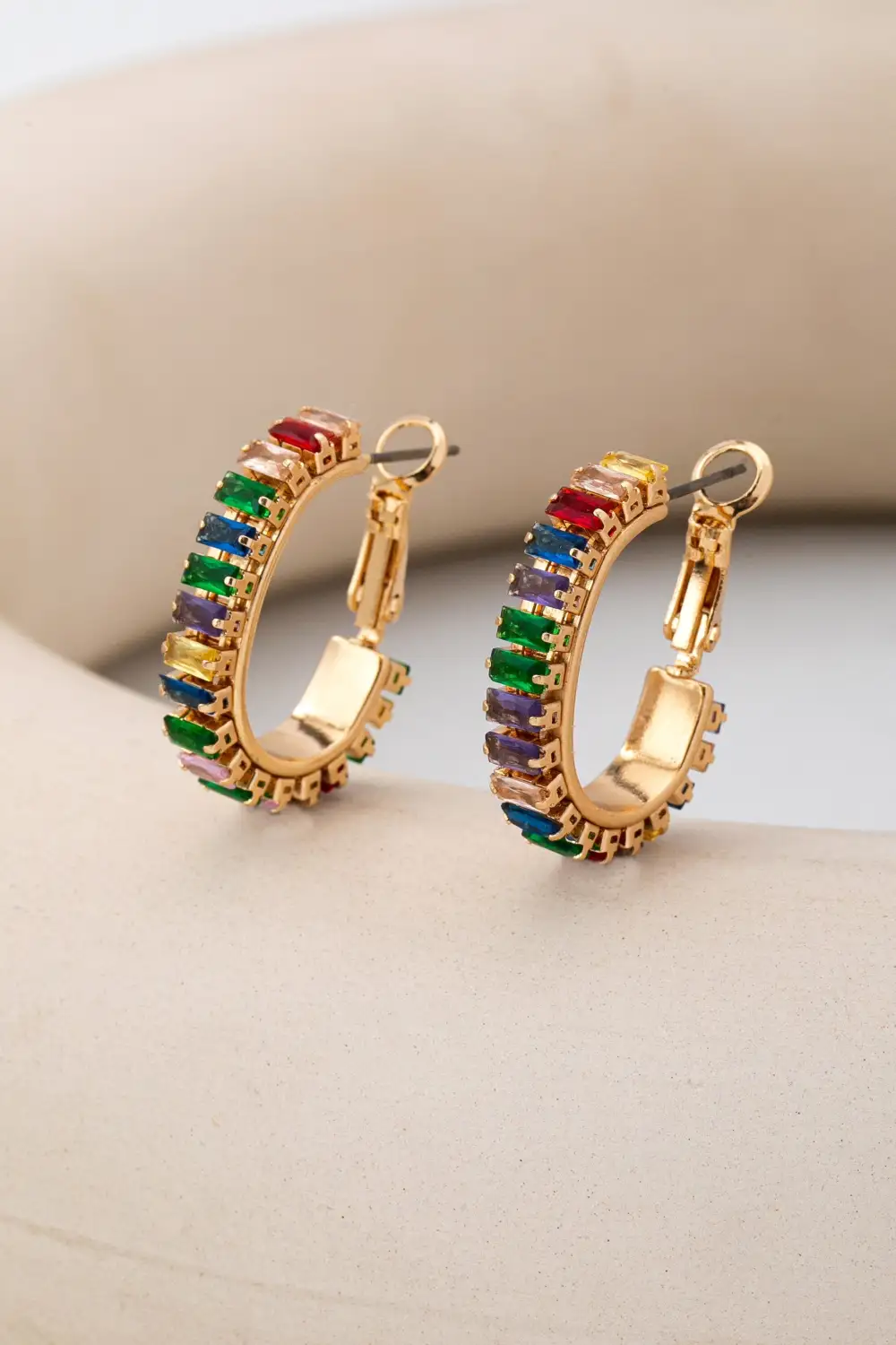 Multicolor Baguette Crystal Hoop arrings