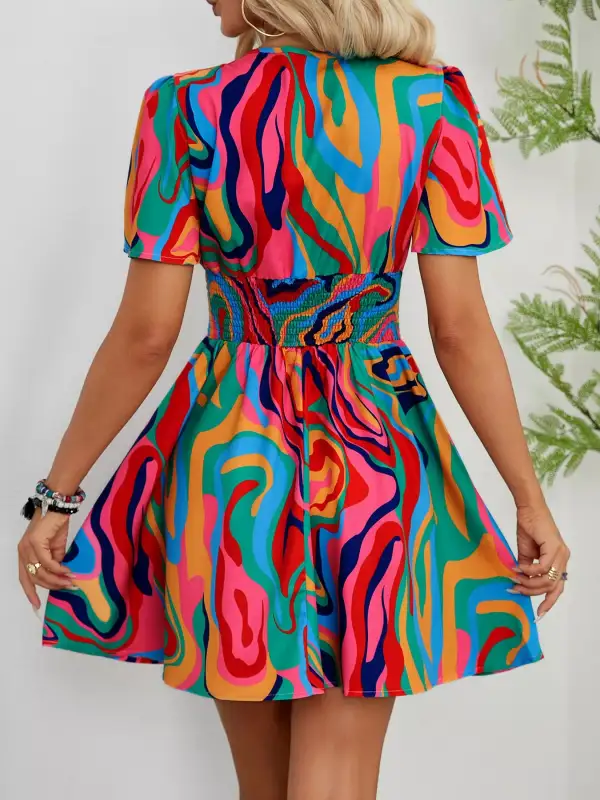 Soft Touch Printed Short Sleeve Mini Dress