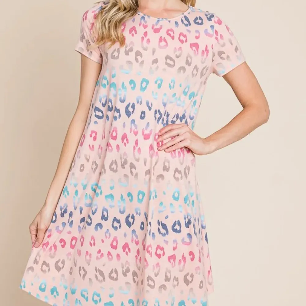 Leopard Round Neck Short Sleeve Dress