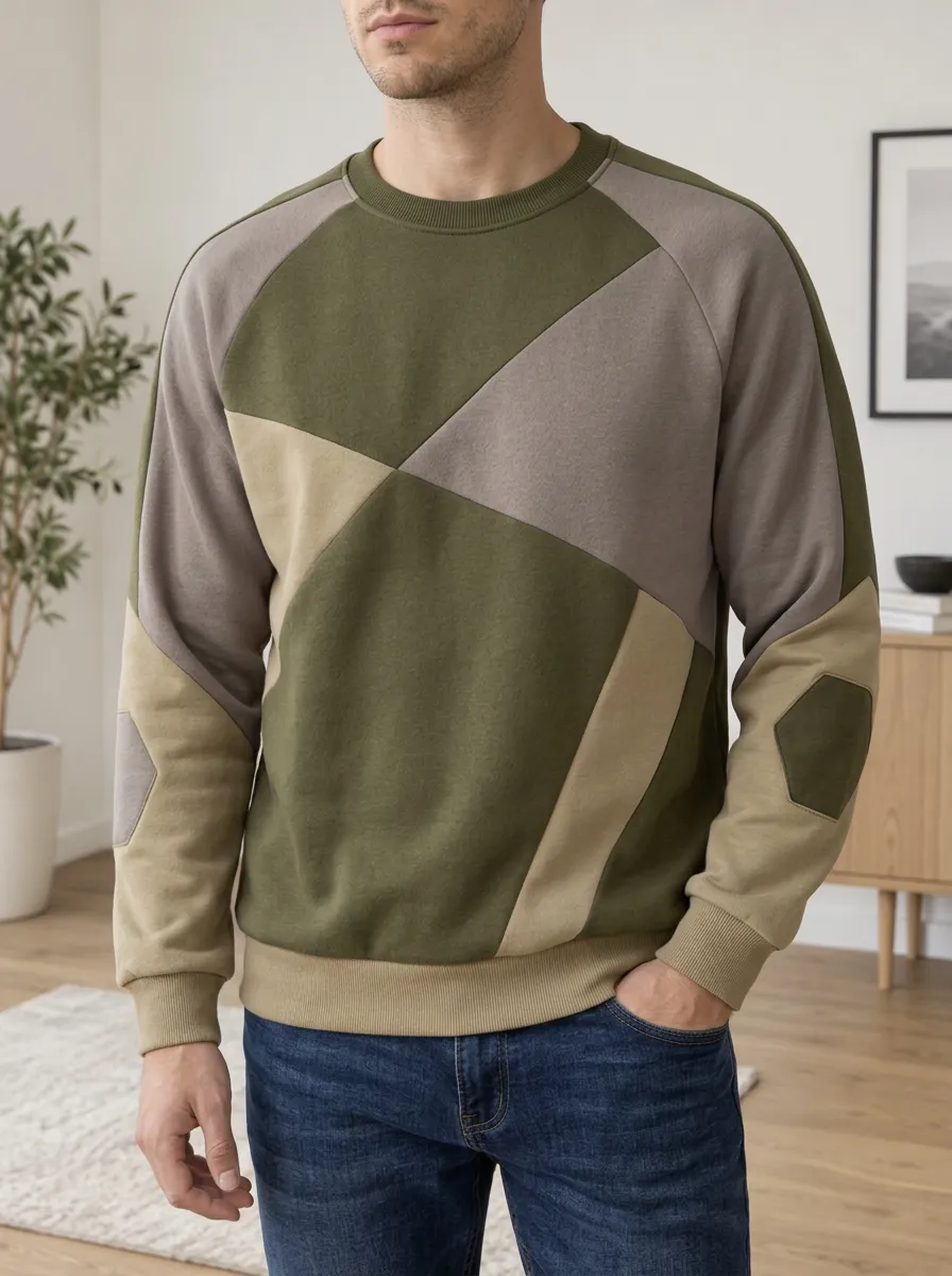 Men's Multi-Panel Colorblock Sweatshirt Geometric