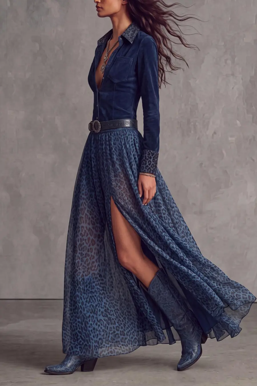 Button Front Leopard Pattern Printed Maxi Dress