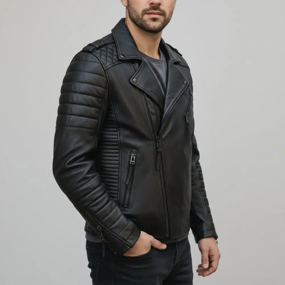 Classic Modern Leather Biker Motorcycle Jacket