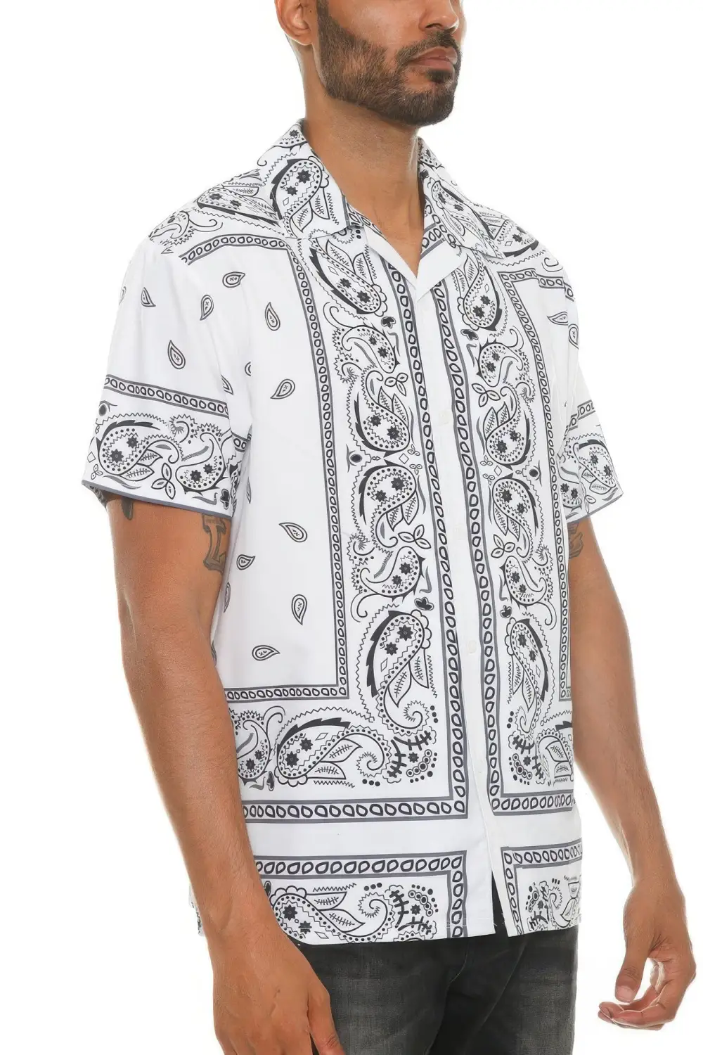 Relaxed Men's Collared Print Button-Down Shirt