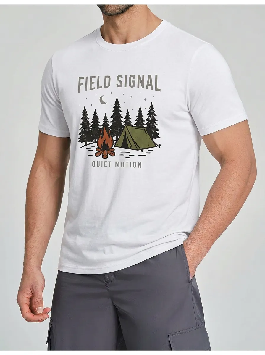 Men's Camping Lover Forest Campfire Tent Printed T-shirt