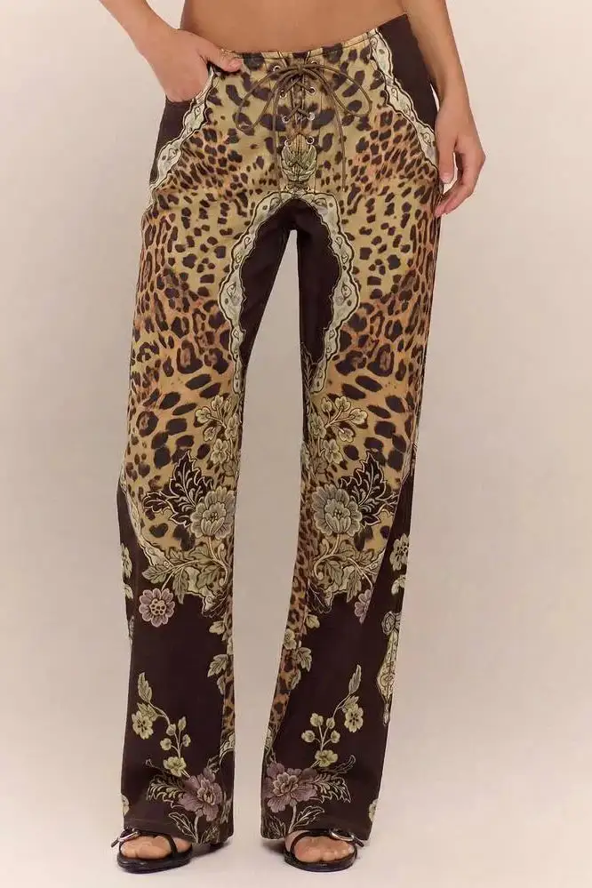 Low-Rise Lace-Up Lace Pants