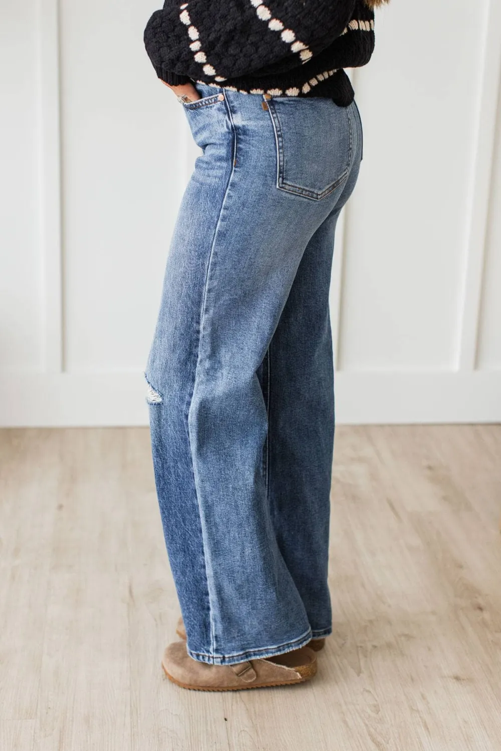High-Rise Straight Leg Distressed Jeans