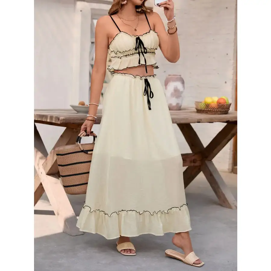 Contrast Trim Scoop Neck Cami and Skirt Set