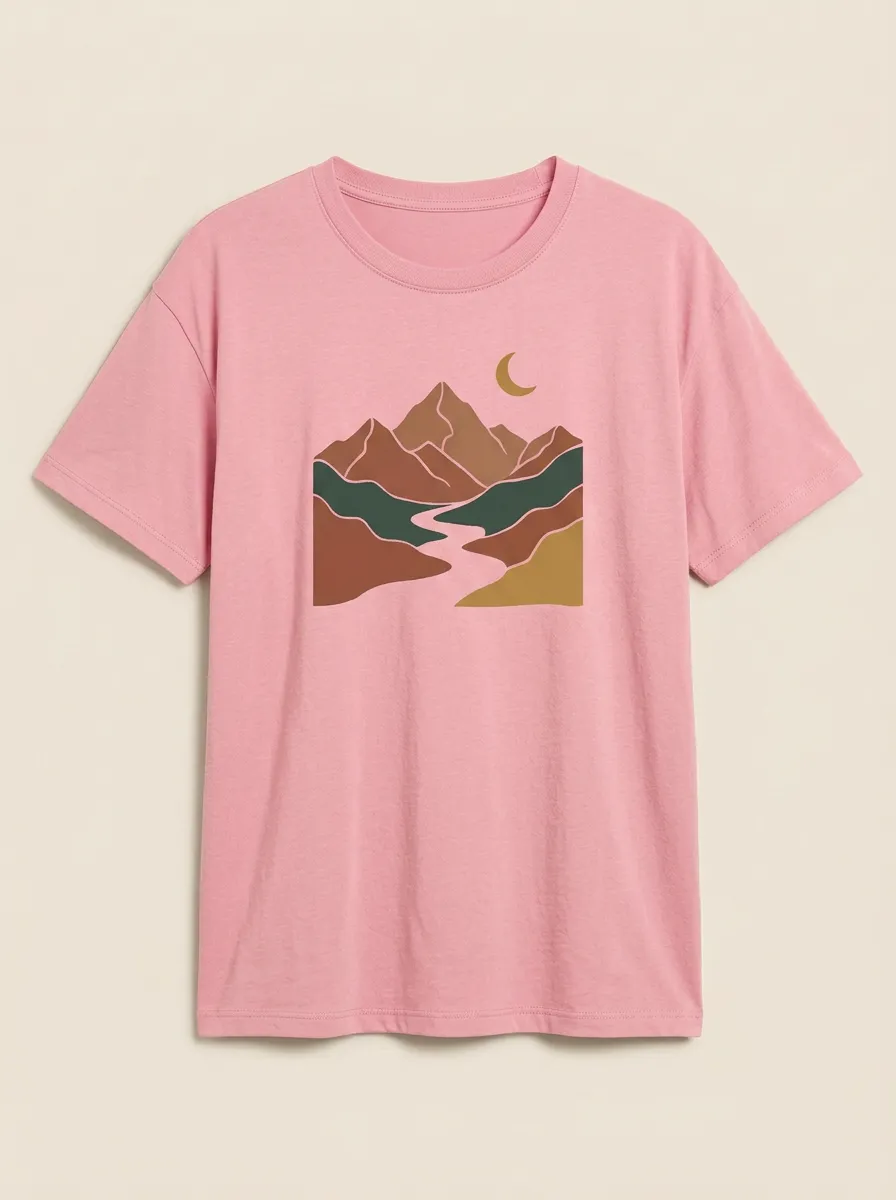 Women's Mountain Moon Landscape Graphic Crewneck T-Shirt