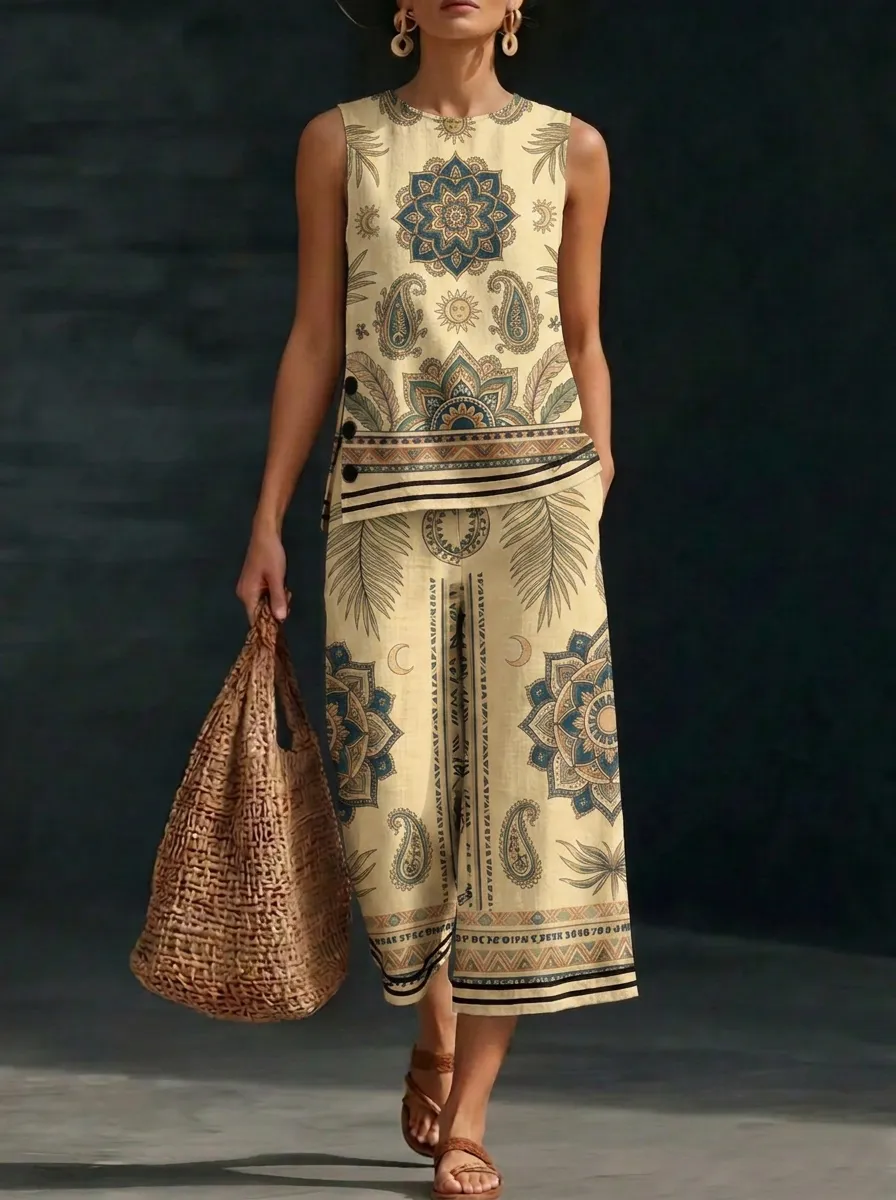 Women's Bohemian Mandala Paisley Printed Sleeveless Set